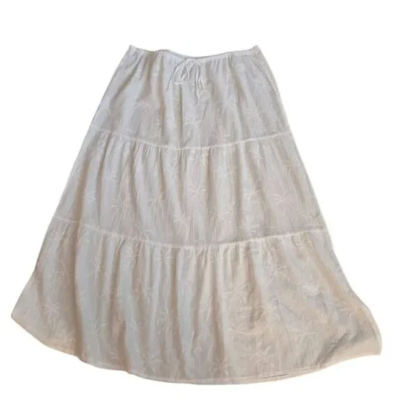 Shade & Shore Womens Embroidered Tropical Palm Tiered Midi Skirt White Large - Picture 10 of 10